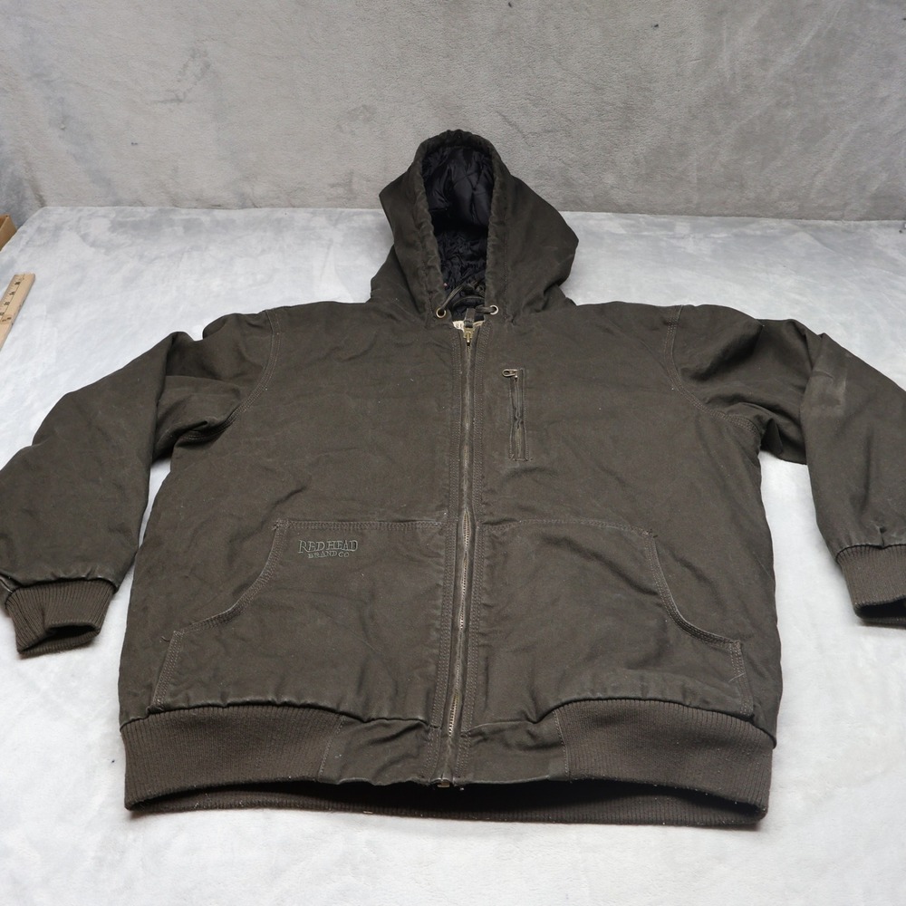 RedHead Jacket Mens Medium Black Canvas Duck Hooded Quilt Lined Rugged Chore
